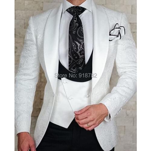 Suit Men 2019 Custom Made Designer Formal Wedding Suit Groom Tuxedo White Coat Black Pant Slim Fit Terno Masculino Costume Homme