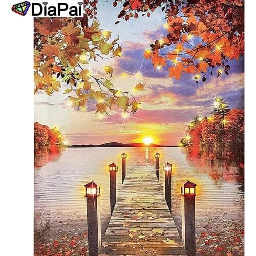 DIAPAI 5D DIY Diamond Painting 100% Full Square/Round Drill "Bridge sunset" Diamond Embroidery Cross Stitch 3D Decor A23449