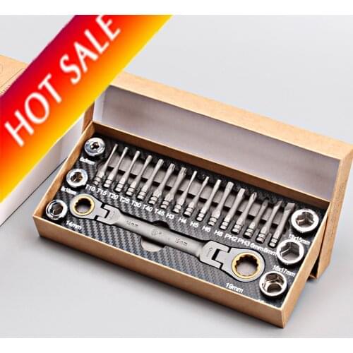 Multifunction Ratcheting Socket Wrench Set Box End Wrench Metric with Adapter Socket Screwdriver Bit Plumb Pipe Auto Repair Tool