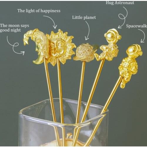 Stainless Steel Gold Coffee Spoon Stir Tableware Coffee Fork Sugar Dessert Cake Ice Cream Soup Antipasto Cappuccino Cute 3D Moon