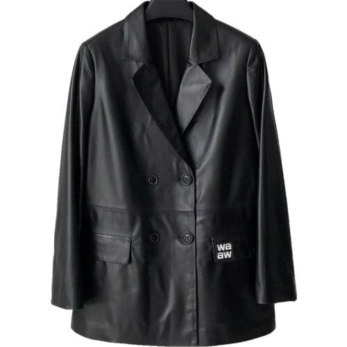 Autumn 2021 New Leather Suit Leather Womens Double-breasted Leather Jacket Sheepskin Casual Suit Coat Tide