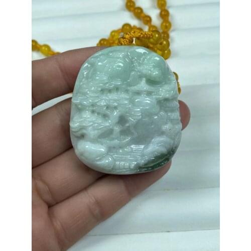 Natural 7A Myanmar jade Handcarved jade landscape green jade pendant jade necklace men pendants jewelry jade necklaces