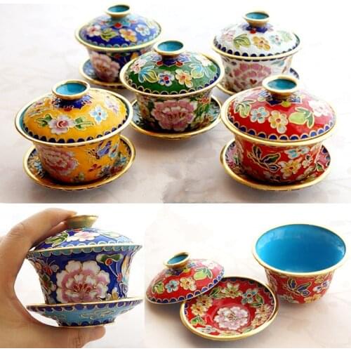 Beijing Cloisonne Cover Bowl Three-piece Tea Bowl Tea Set Tea Cup Featured Gift Decoration