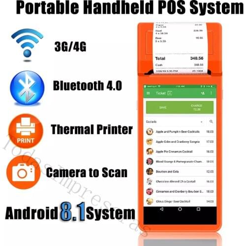 New Android 8.1 POS Terminal Receipt Printers Handheld PDA Bluetooth WiFi 3G Data Collector Portable Barcodes Scanner All-in-One