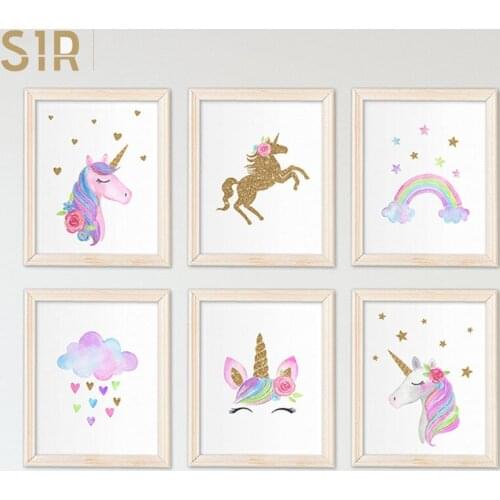 Pink Unicorn Poster Nursery Quotes Art Wall Canvas Print Painting Nordic Style Decorative Picture Baby Girl Bedroom Decoration