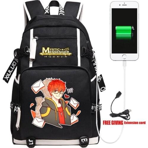 Anime Game Mystic Messenger USB Backpack Unisex Black Travel Shoulder Bags Kids Teens School Student Bags Bookbag