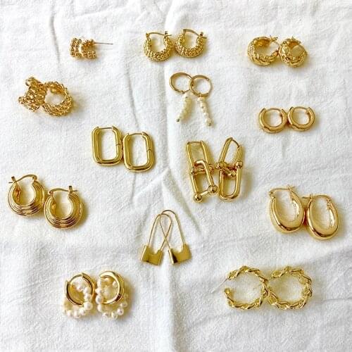 Punk Minimalist Chain Copper Hoop Earring for Women Elegant Circle Pearl Earrings Simple Round Brincos Jewelry Pendientes