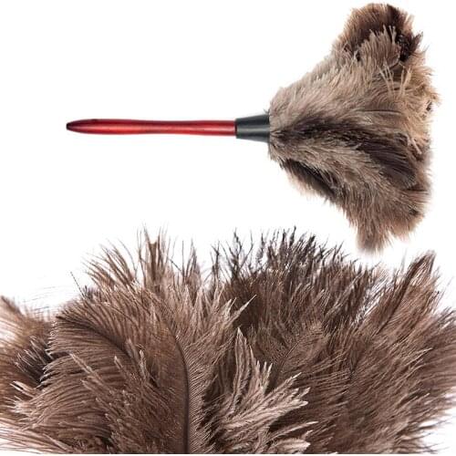 Feather Duster Brush Ostrich Natural Wood Handle Anti-static Car Household Cleaner 40cm Furniturer Dust Cleaning Tool