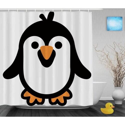 Cute Fat Penguin Decor Bathroom Shower Curtain Cartoon Animals Designed Shower Curtains Waterproof Polyester Fabric With Hooks