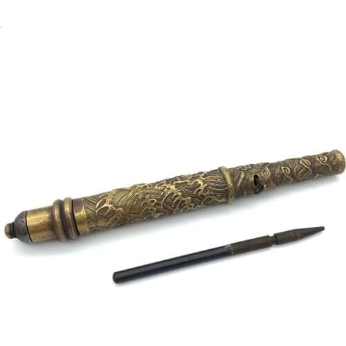 Ancient China Cold Weapon Collection Antiques Brass Dragon Sleeve Arrow Outdoor EDC Tool Handmade Slingshot