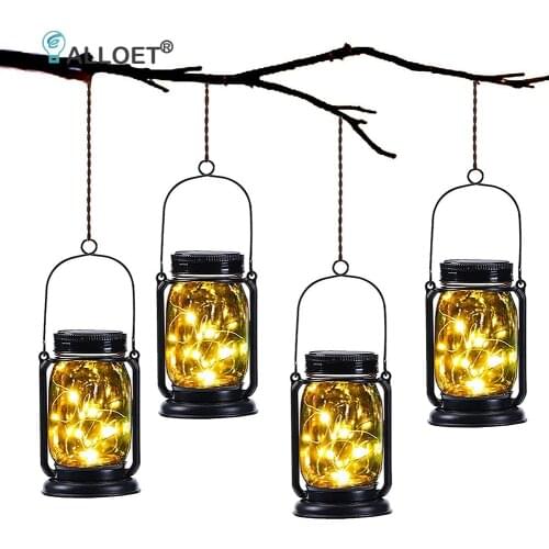 LED Solar Mason Jar Lights Retro Lantern String Lights Hanging Glass Bottle Night Lamps Waterproof Solar Light Garden Decor