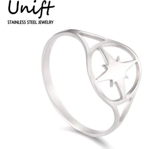 Unift Hollow Stainless Steel Rings Geometric Compass Viking Ring Casual Jewelry Engagement Wedding Band Men Women Accessories
