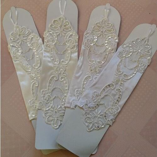 Stock Sale Cheap Women Banquet Party Fingerless Elegant Lace Embroidered Wedding Gloves rekawiczki biale barato ST033