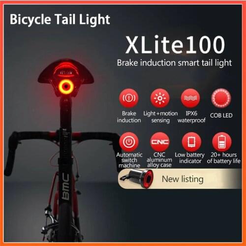 XLITE100 Bicycle Flashlight Bike Rear Light Auto Start/Stop Brake Sensing IPx6 Waterproof LED Charging Cycling Taillight