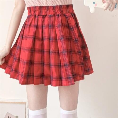 Red Plaid High Waist Casual Women Mini A-line Skirts 2021 Summer Preppy Style Ladies Skirt Girls Sweet Bottom