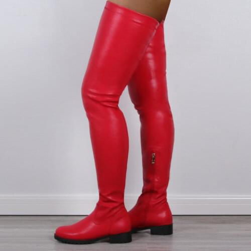 Women Shoes Black Thigh High Boots New Autumn Pu Leather Low Heel Comfortable Shoes Over The Knee Waterproof Boots Ladies Shoes