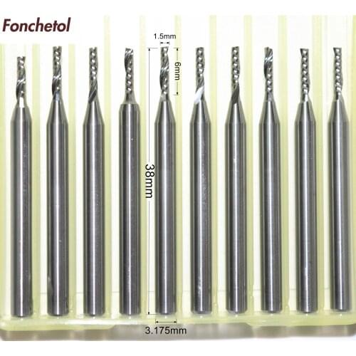 3.175mm*1.5mm*6mm-10pcs CNC solid carbide End Mill,tungsten woodworking router bit,1 Flute milling cutter,MDF,acrylic,PVC knife