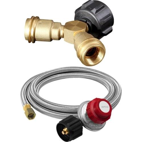 3-Way Propane Y Splitter LP Valve Adapter with Stainless Regulator 4ft Hose