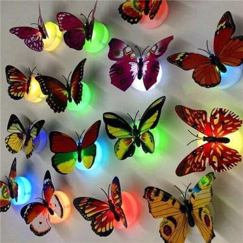 3D Butterfly LED Night Light Self Adhesive Wall Art Sign Night Lamp Kids Room Sleepping Light Creative Bedroom Wall Decor Lights