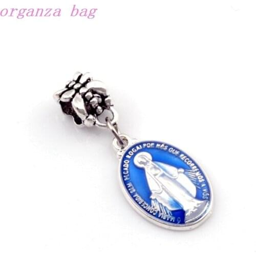 50pcs Blue Enamel madonna Dangle Charm Beads Fit Pendant Bracelet necklace DIY Jewelry Christmas gift A-574a