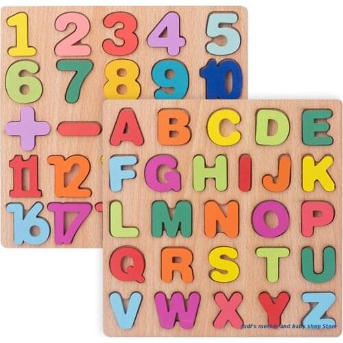67JC 3D Puzzle Board Hard Wood Montessori Alphabet Number Learning Puzzle for Activity Center Wooden Tangram Stimulation Toy