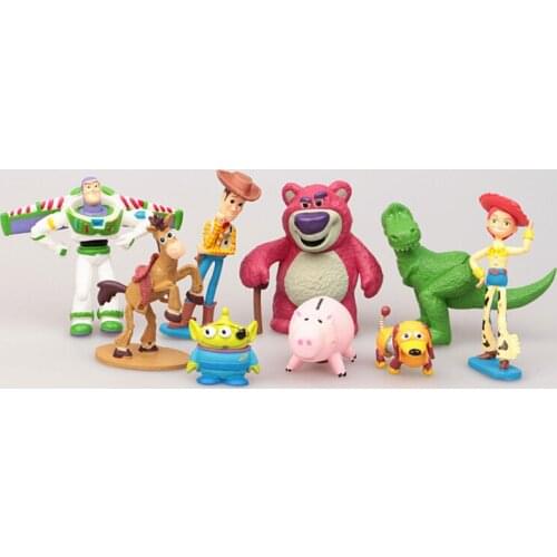 9pcs/lot Toy Story Cosplay Sheriff Woody Buzz Lightyear Jessie Hamm Rex Dog PVC Action Figure Doll Toys For Kids Gifts