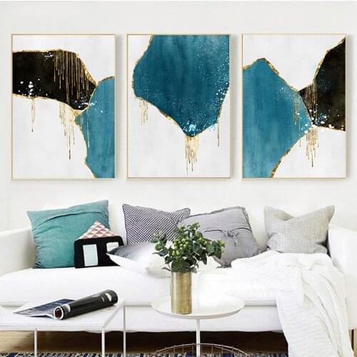 Abstract Black Blue Marble Gold Foil Canvas Painting Posters Prints Minimalist Art Picture For Living Room Bedroom Decor artwork