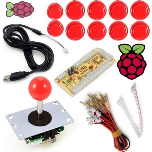 Arcade Raspberry Pi 1 2 3 Project Arcade Push Buttons + 5 Pin Arcade Stick + USB Encoder Board Replace Sanwa Button Joystick DIY