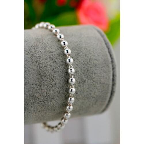 S990 Sterling Silver Beads Bracelets for Women Girls Friendship Bracelete Jewelry Pulseira Feminina Pulseras Mujer Bijoux 4MM