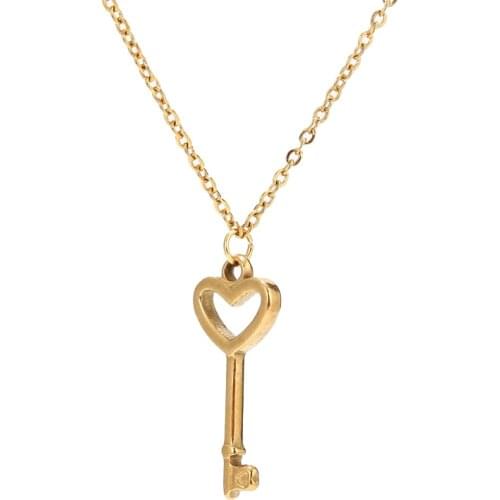 1pc Stainless Steel Gold Plated Heart Charm Key Lock Heart Pendants Chain With 50cm Chains Necklace For DIY Love Jewelry Making