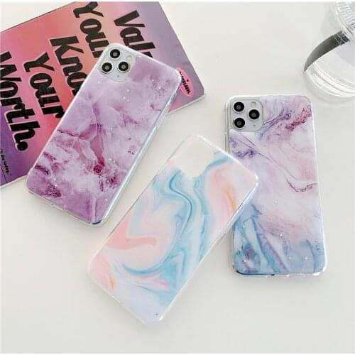 Cute Glitter Purple Blue Marble Phone Case For iPhone 12 Mini 11 Pro MAX XR XS 7 8 Plus SE2020 Soft Transparent Back Cover Goft