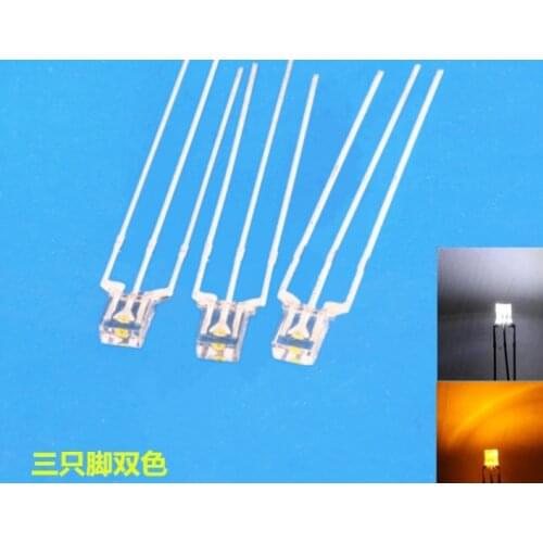 Bicolor rectangular 234 led diode yellow@white color for indicator etc 3pins