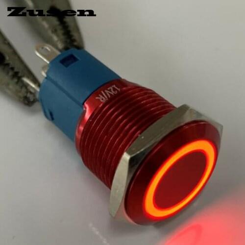 Zusen 16mm red aluminum oxidation Ring illuminated Latching push button(ZS16F-11ZE/R/12V/A