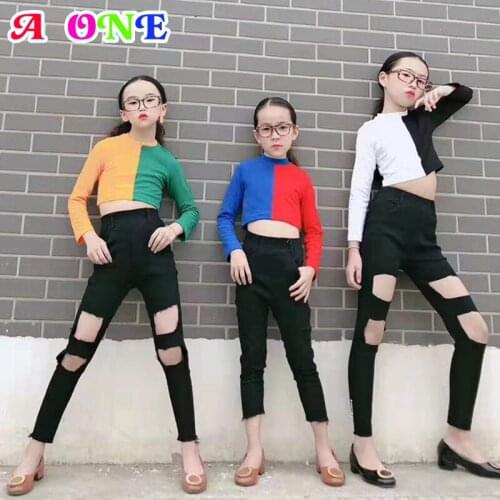 Girls t-shirt girls tops baby t-shirt kids clothing Spring Autumn fashion full sleeve two-color patchwork girls shirts 2T to 14T