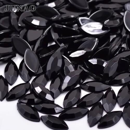 JUNAO 4x8mm 7x15mm Black Flatback Rhinestones Appliques Horse Eyes Acrylic Strass Non Sewing Crystal Stones for Wedding Crafts