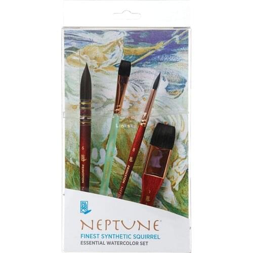 Princeton Artist Brush, Neptune Series 4750, 4-Piece Synthetic Squirrel Watercolor Paint Brush Set, Aquarelle, Art brush