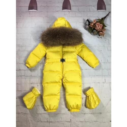 75-155cm 2021 Winter baby down coat duck down suit outerwear Fur overalls childrens Snowsuit down coats Child jumpsuit romper