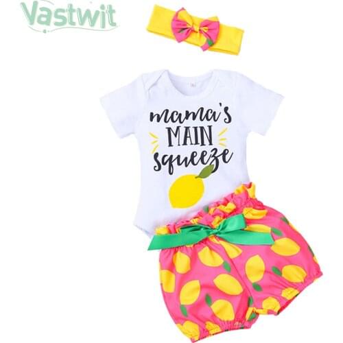 2021New 0-18M Toddler Baby Girl Summer Baby Clothing 3Pcs Set Short Sleeve Letter Print Bodysuit+Shorts+Headband Infant Outfit