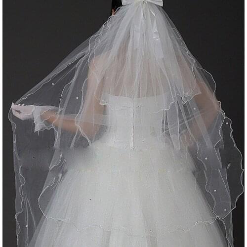 Short Veil With Comb Wholesale Simple Tulle Wedding Veils Four Layer Bridal Accesories Beads Wedding Veils ACCESSORIES