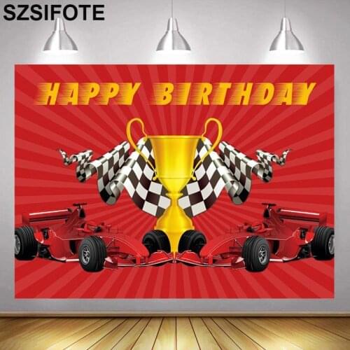Red Racing Champion Trophy Flag Theme Party Background Family Photo Shot Boy Birthday Table Decoration Kid Custom Vinyl Backdrop