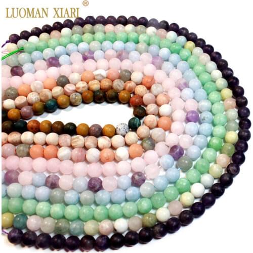 Top 8mm Dull Polish Gem Amethysts Jaspers Jades Aquamarines Round Natural Stone Beads For Jewelry Making DIY Bracelet Necklace