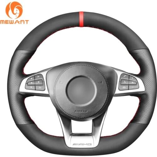 MEWANT Black Suede Genuine Leather Steering Wheel Covers Braids for Mercedes Benz AMG GT C190 R190 A45 W176 C63 S W205 2014-2020