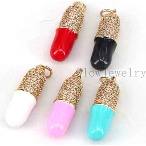 5Pcs,2021 Micro Pave Pill Pendant Pill Charm -Fancy Charm -Enamel Pill Charm -Statement Charm for Necklace Pendant