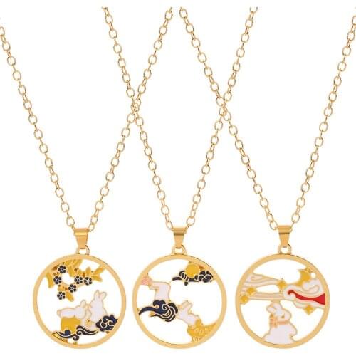 Lovely cute rabbit cloud pendant Necklace Chinese style flower gold color chain choker necklaces for women girls