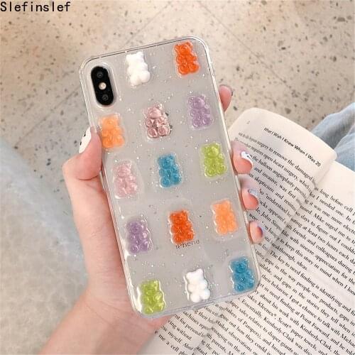 Cute 3D Candy Colors Bear Phone Case For Samsung Galaxy S20 Plus S10 S9 S8 NOTE 10 Plus NOTE 20 Ultra Soft Back Cover