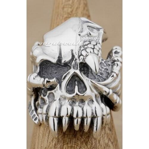 925 Sterling Silver Dragon Claw Skull Mens Biker Ring 9M002 US Size 8 to 15 Free Shipping