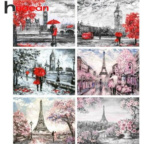 Huacan Full Diamond Mosaic Embroidery Beads Sets City 5D Diamond Painting Kit Landscape Couple Beaded Pictures Home Decor