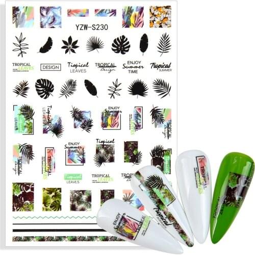 Enjoy Summer Time 3D Stickers for Nails Foil Decals Design Coconut Tree Leaf Nail Art Decorations Sliders Manicure Accessories
