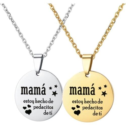 Stainless Steel Round Lettering Spanish Pendant Necklace Present To Mama Fashion Jewelry Mothers Day Gift