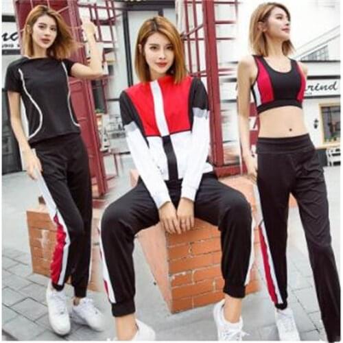 2019 yoga suit new four piece set colors patchwork long sleeve pants fitness suit loose comfortable breathable clothes